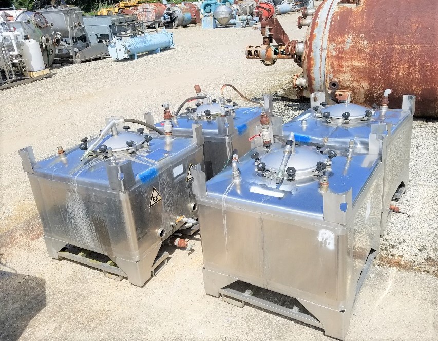 ***SOLD*** (3) used 250 gallon (1000 L) Stainless Steel Tote Tanks. 45
